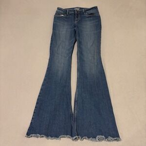 Wrangler Womens Flare Leg Jeans Blue Medium Wash Raw Hem Size 9/10x36